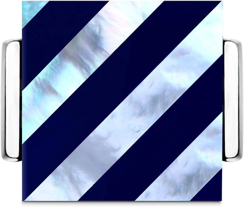 Mother of Pearl Cuff-links Onyx Stripe Tuxedo Cufflinks in a Gift Bag Wedding Gift for men (Blue and Silver)...