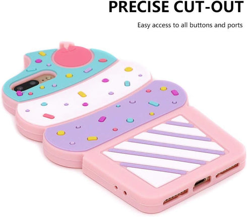 Cute iPhone 7 Plus Case, Ice Cream iPhone 8 Plus Case, iPhone 6 Plus Case, iPhone 6s Plus Case, Cupcakes 3D Cartoon Soft Silicone Full Protection ...