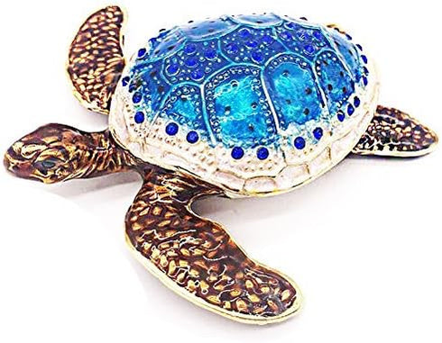 Waltz&F Sea Turtle Crystal Studded Pewter Jewelry Trinket Box Bejeweled Hand-painted Ring Holder Mother's day Gift...
