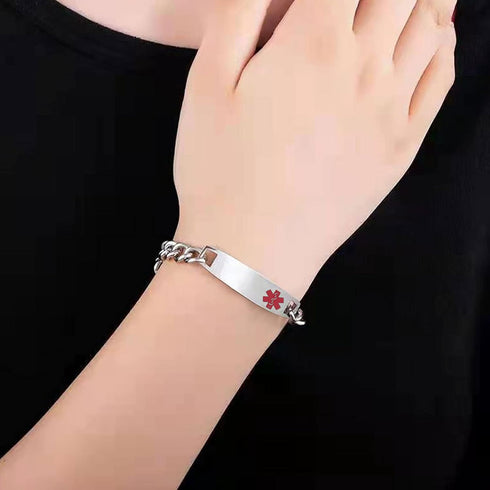 Red Medical Alert Bracelet for Women Men Emergency First Aid Health Alert Engraved Adjustable Stainless Steel Chain Bracelets...