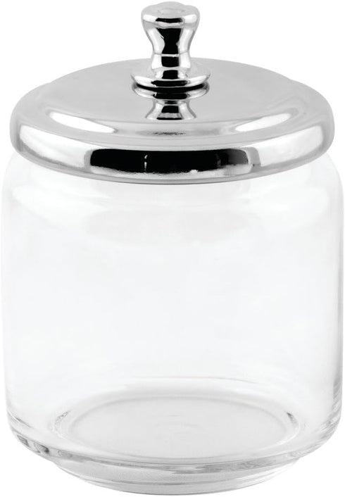 iDesign York Bathroom Vanity Glass Apothecary Jar for Cotton Balls, Swabs, Cosmetic Pads - Clear/Polished Lid,Small...