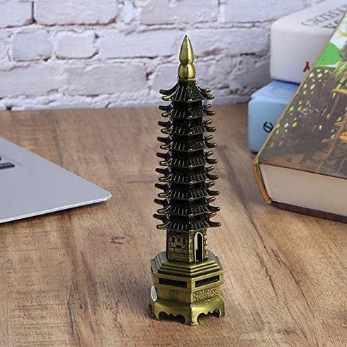 Tower Statue Tower Model Metal Alloy Pagoda Zen Garden Miniature Feng Shui Decoration for Office Home Desktop Ornaments Collectible Figurines...
