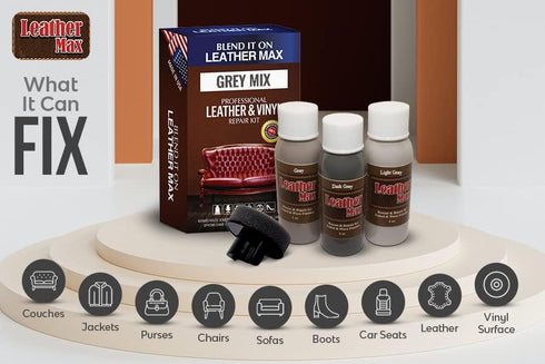 Leather Max Grey Mix Vinyl and Leather Repair Kit - Restorer of Your Furniture, Jacket, Sofa, Boat or Car Seat, Easy Instructions to Match Any Gre...