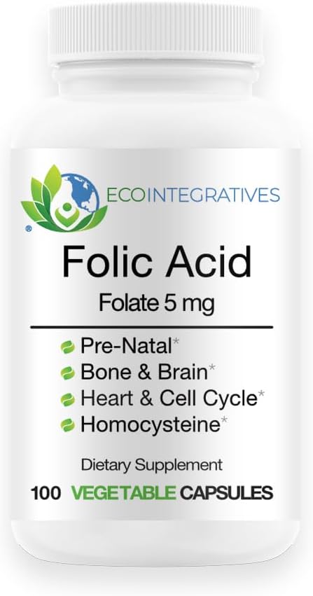 Folic Acid Folate 5mg (B9) Prenatal, Reproductive Health, Homocysteine, Metabolism, Cardiovascular, Bone, Immune Support, Allergen Free, Non GMO -...