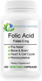Folic Acid Folate 5mg (B9) Prenatal, Reproductive Health, Homocysteine, Metabolism, Cardiovascular, Bone, Immune Support, Allergen Free, Non GMO -...