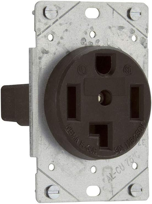 EATON 1257-SP Flush Mount Dryer Power Receptacle, 3P, 4-Wire, 30A, 125/250V, Black