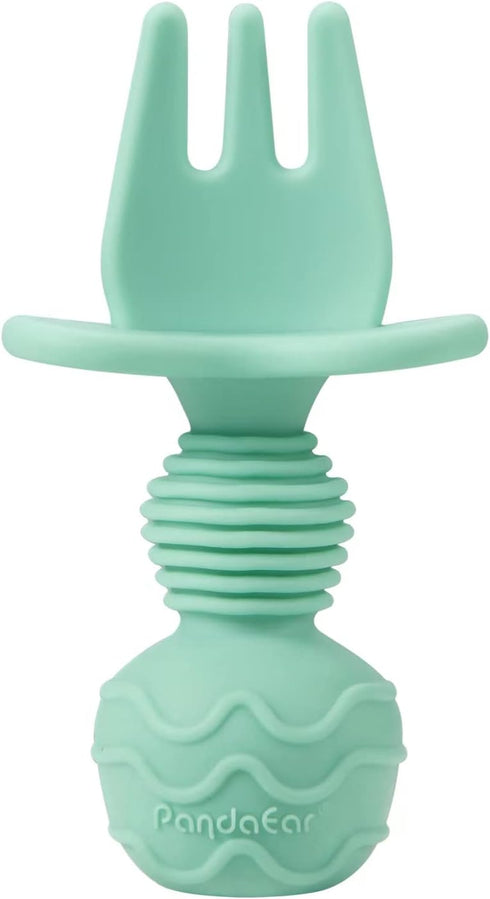 PandaEar 4 Pack Silicone Baby Spoons and Fork Feeding Set- Anti-Choke First Self Feeding Utensils for Baby Led Weaning Ages 3 Months (Cyan+Blue)...