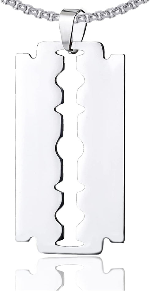Punk Stainless Steel Razor Blade Pendant Necklace...