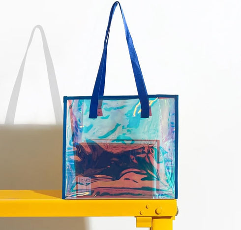 Iridescent Clear Tote Bag, Fashion Holographic Waterproof Beach Bag, Shoulder Handbag for Shopping, Gym, Travel...
