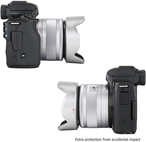 JJC Camera Lens Hood Shade for Canon EF-M 15-45mm f/3.5-6.3 is STM & RF-S 18-45mm f/4.5-6.3 is STM Lens on Canon EOS R100 R50 M50 M50 Mark II M5 M...