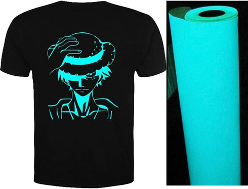 guangyintong Glow in The Dark Heat Transfer Vinyl Rolls, 12" x 5ft Luminous Blue Iron on Vinyl for T Shirts, PU Elastic HTV Vinyl for All Cutter M...