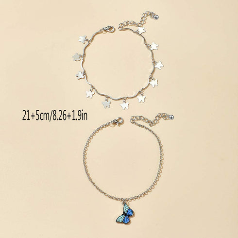 Missgrace Layered Anklets Women Butterfly Silver Ankle Bracelet Charm Beaded Dainty Foot Jewelry for Women and Teen Girls Summer Barefoot Beach An...