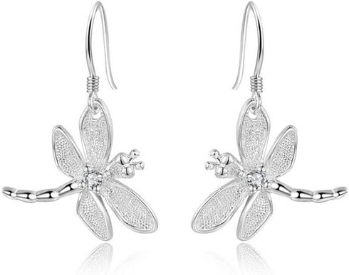 FIFATA Catwalk Sterling Silver 925 Women's Vivid Animals Small Dragonfly Pendant Drop Earrings...