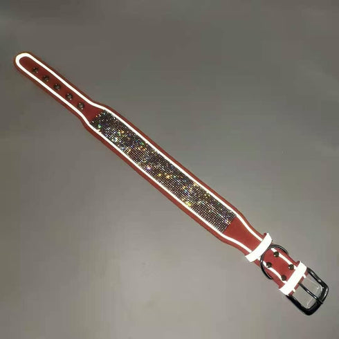 Rhinestone Dog Collar, Dazzling Sparkling Soft Comfortable Reflective Large Dog Collar Crystal Diamond Collar for Small Medium & Large Dogs (L, Pi...