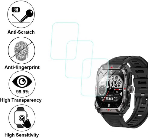 Tempered Glass Screen Protector Compatible with Bgulong H22 2.02” Rugged Smart Watch, 3pcs, 9H...