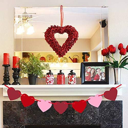 4 Pack Felt Heart Garland Banner NO DIY - Valentines Day Banner Decorations - Anniversary, Engagement, Wedding Party Decoration Ornaments...
