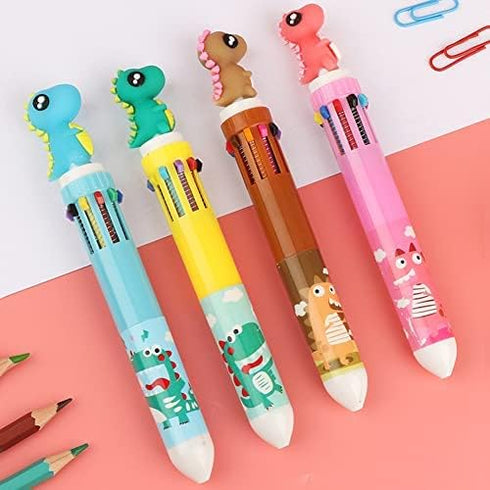Shuttle Pens, 4Pcs 10 in 1 Multicolor Ballpoint Gel Pens with Animal Heads, 0.5mm Liquid Ink Pens, Ergonomic Grip, Gift for Office School Supplies...