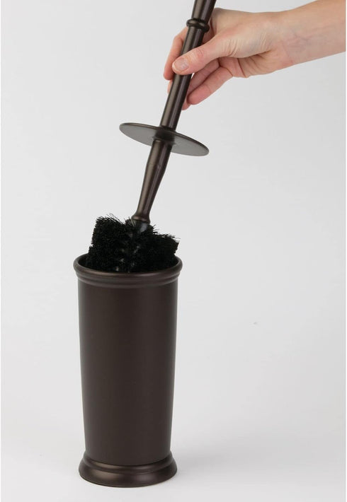 mDesign Toilet Bowl Brush and Holder - Covered Bathroom Toilet Brush - Standing Toilet Bowl Scrubber in Modern Holder - Compact, Space Saving, Dee...