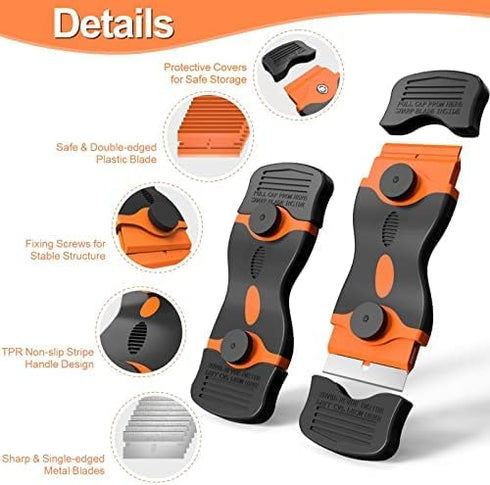 3 Pack Razor Blade Scraper, Plastic Razor Blade Scraper, Scraper Tool with Extra 30 Plastic Razor Blades and 30 Metal Blades, Razor Scraper for Gu...