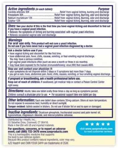 AZO Yeast Plus Dual Relief Tablets, , FSA/HSA Eligible, Yeast Infection and Vaginal Symptom Relief, Relieves Itching & Burning, 60 Count...