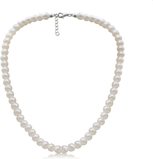 Pearl Necklace for Men, White Pearl Necklace for Women, 8MM Round Pearl Necklace, Pearl Jewelry 20" Length...