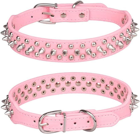 Spiked Dog Collar Soft Pu Leather Mushrooms Rivet Spike Studded Dog Collar Adjustable Puppy Collars (L, Pink)...