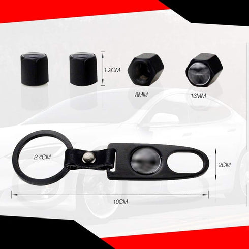 Universal Car Wheel Tire Stem Air Cap Cover, Valves Anti-Theft Aluminum Alloy Guard with Wrench Keychain Compatible with Tesla Model X S 3 Y...