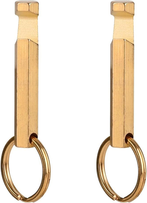 2PCS Solid Brass Keychain Beer Bottle Opener with Brass Key Rings Handcrafted in Brass Copper,?KPQ-502L?, small, Gold...