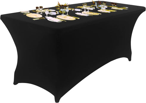 Peomeise 6FT Spandex Table Cover Rectangular Stretch Spandex Tablecloth (Black,6FT)...