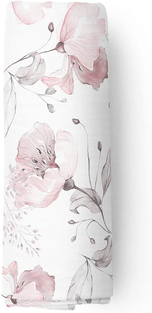 Aenne Baby, Muslin Swaddle Blanket for Girls, Infant Toddler Quilt, Swaddle Wrap for Girls, Luxurious Soft and Silky Stroller Cover, Floral Poppy ...