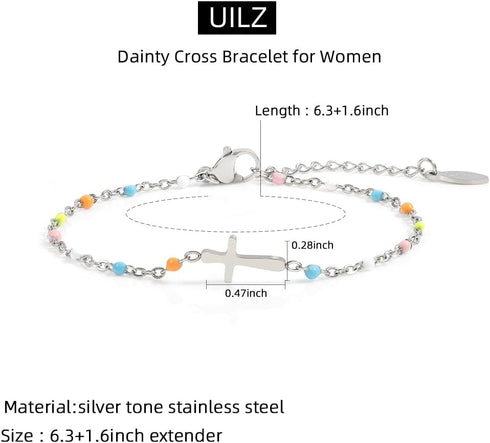 UILZ Dainty Beads Cross Bracelet for Women 18K Gold Plated Minimalist Bead Cross Bracelet Christian Bracelet Gifts Religious Cross Jewelry for Rel...