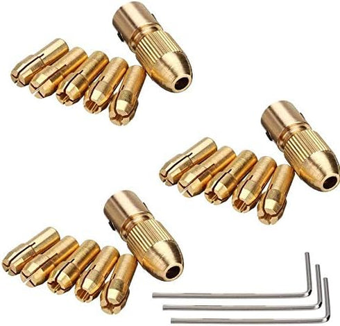 Mesee 3 Set 0.5-3mm Brass Drill Chuck Set Small Electric Drill Bit Collet Mini Twist Drill Chucks Adapter for Rotary Tools Fits 3.17mm Motor Shaft...
