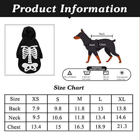 Halloween Pet Dog Cat Skull Hoodies Glowing Skeleton Bones Costume Outfit for Dogs Cats (L)...