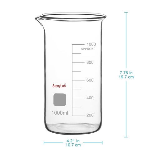 stonylab Glass Beaker, 1-Pack Borosilicate Glass Graduated Tall Beaker with Pouring Spout Lab Beaker, 1000 ml...