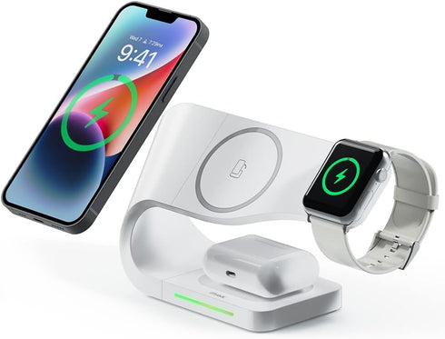 Miak 3-in-1 Wireless Charging Station with MagSafe - Fast Charging for Apple Watch, Stable Charger Stand Base for iPhone 15/14/13/12 Pro Max/Plus,...