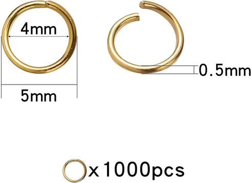 1000 Pcs 5mm Open Jump Rings Gold Plated Jump Rings for Jewelry Making Single Ring Bulk for DIY Craft Earring Necklace Bracelet Pendant Choker Jew...