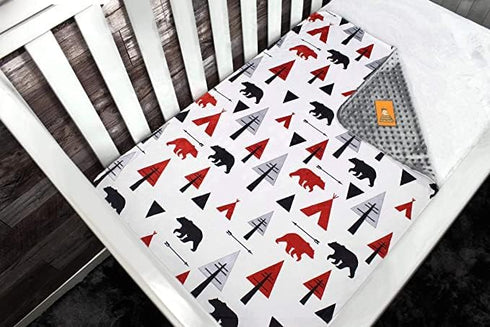 Dear Baby Gear Bears Deluxe Baby Blanket - Double Layer, Milestone & Newborn Gifts for Girls and Boys - Red, Black Bears, Geometric Trees, Arrows,...