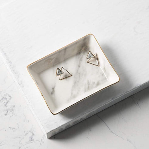 Marble Ceramic Jewelry Tray Ring Dish Ring Holder Display Organizer with Golden Edged Wedding Valentine's Day Housewarming Gift...