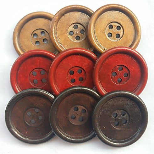Chenkou Craft 30pcs Big Size 40mm 1 1/2" Round Wood Buttons 4 Holes Craft Sewing Button (Mix)...