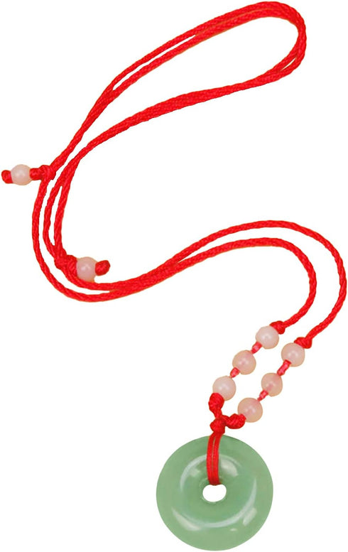 Green Jade Buddha Circle Red String Pendant Necklace - Chinese Traditional Amulet for Luck and Protection...