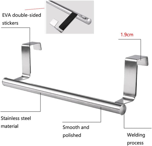 Stainless Steel Towel Rack Bathroom Towel Holder Stand Kitchen Cabinet Door Hanging Organizer Shelf Wall Mounted Towels Bar (1pcs)...