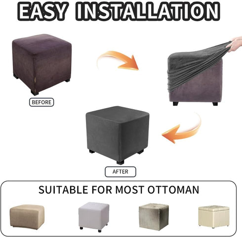 DUJUIKE Ottoman Covers Slipcover Square Ottoman Covers Protector for Footrest Foot Stool Furniture Stretch Comfortable Velvet with Elastic Bottom(...
