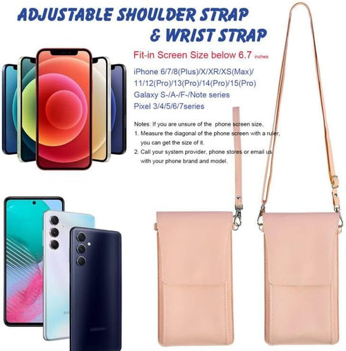 Pink Touchscreen Phone Purse Crossbody for Women,Cellphone Crossbody with Shoulder Strap,Waterproof Crossbody Phone Wallet Case with Transparent W...