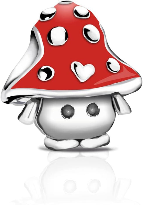 Cute Mushroom Charm 925 Sterling Silver with Red Enamel Bead Jewelry for Women European Bracelet Necklace...