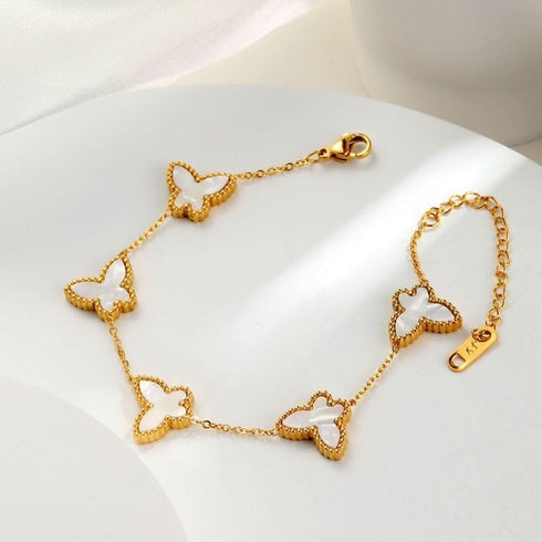 Lucky Butterfly Bracelet Designer Dupes, 18k Gold Plated Minimalism Double-Sided Mother Of Pearl Shell Dainty Adjustable Chain Bracelet For Women ...