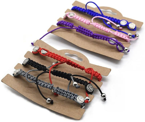 Fuqimanman2020 6pcs Saint Benedict Medal on Adjustable Cord Wrist Bracelet Set Cross Mary Virgin Saint Jude for Women Men Evil Protection Prayer R...