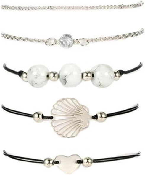 5pcs Bracelets for Womens, Charm Bead Shell Jewellery Bohemia Beach Seashell Ankle Bracelet Stackable Summer Daily Rope Women Bracelet...