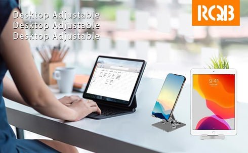 Cell Phone Stand, Foldable Aluminum Adjustable Phone Holder for Desk Portable Travel Holder Office Desk Accessories Compatible for iPhone 14 Pro M...