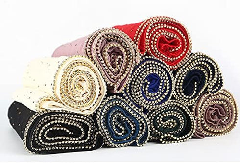 Women Rhinestone Hijab Muslim Head Wrap Long Scarf (Diamond-Black)...