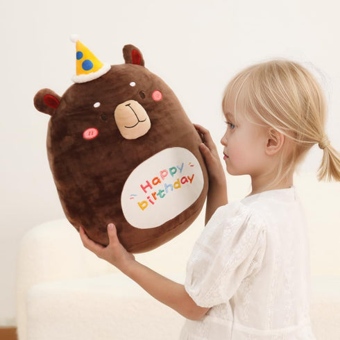 16" Happy Birthday Bear Plush Pillow, Kawaii Bear Stuffed Animal, Fluffy Cartoon Bear Plushies Toys, Cute Soft Bears Gifts for Kids Boys and Girls...
